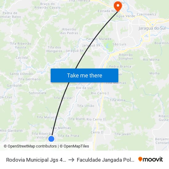 Rodovia Municipal Jgs 489 to Faculdade Jangada Polo 2 map