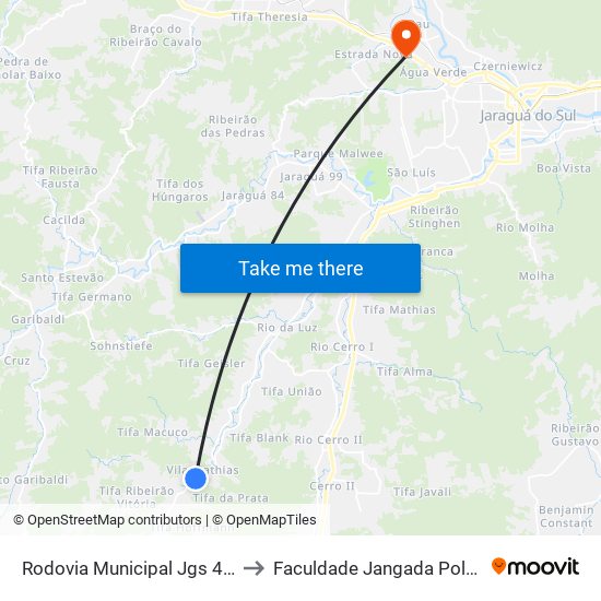 Rodovia Municipal Jgs 489 to Faculdade Jangada Polo 2 map