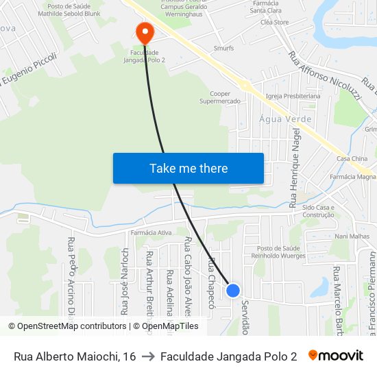 Rua Alberto Maiochi, 16 to Faculdade Jangada Polo 2 map