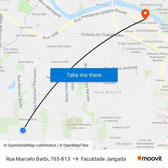 Rua Marcelo Barbi, 765-813 to Faculdade Jangada map