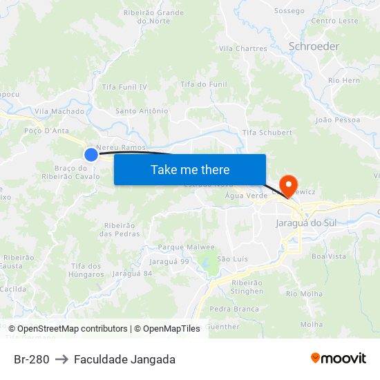 Br-280 to Faculdade Jangada map