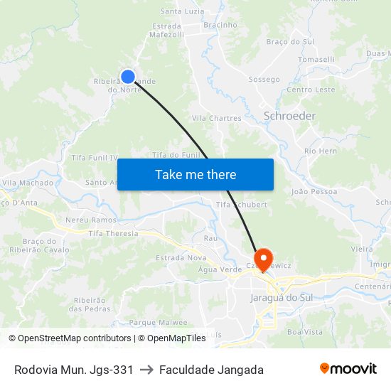 Rodovia Mun. Jgs-331 to Faculdade Jangada map