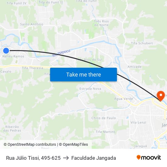 Rua Júlio Tissi, 495-625 to Faculdade Jangada map