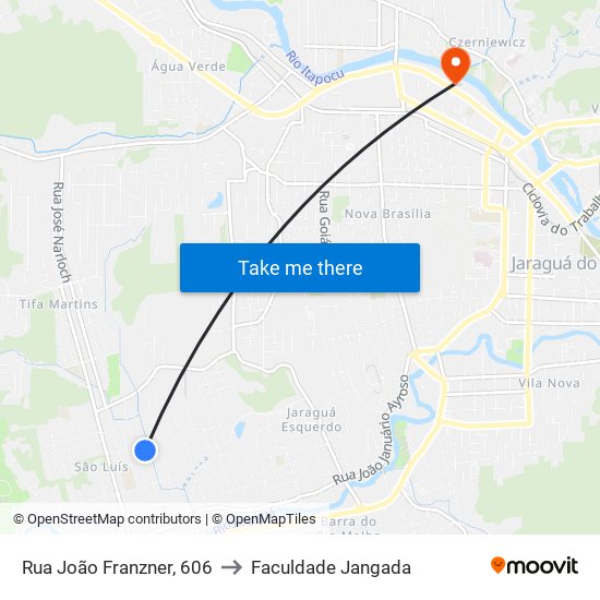 Rua João Franzner, 606 to Faculdade Jangada map