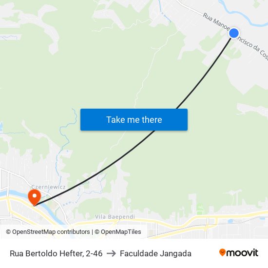 Rua Bertoldo Hefter, 2-46 to Faculdade Jangada map