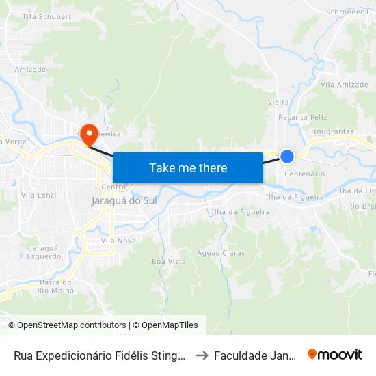 Rua Expedicionário Fidélis Stinghen, 61 to Faculdade Jangada map