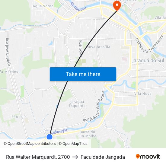 Rua Walter Marquardt, 2700 to Faculdade Jangada map