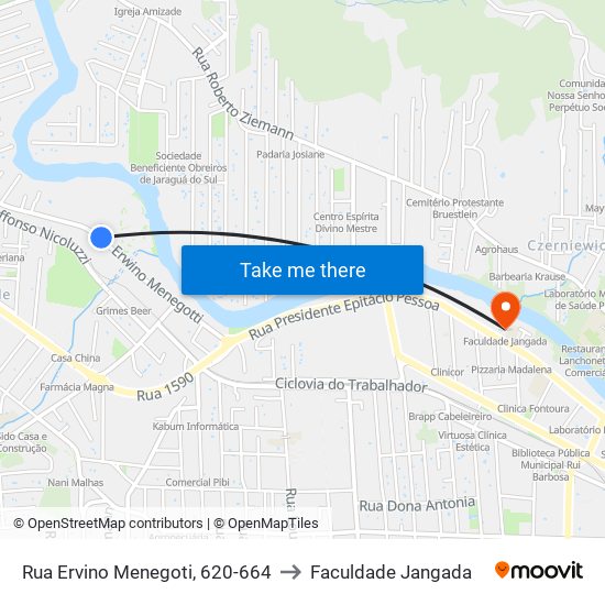 Rua Ervino Menegoti, 620-664 to Faculdade Jangada map