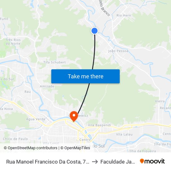 Rua Manoel Francisco Da Costa, 7000-7204 to Faculdade Jangada map