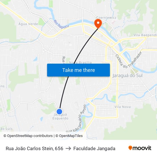 Rua João Carlos Stein, 656 to Faculdade Jangada map