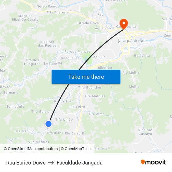 Rua Eurico Duwe to Faculdade Jangada map