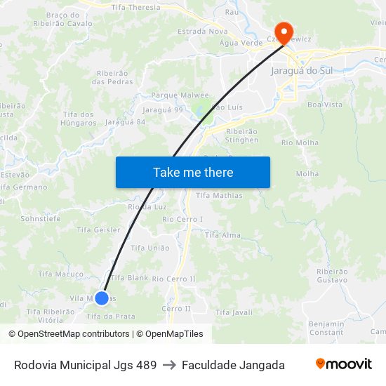 Rodovia Municipal Jgs 489 to Faculdade Jangada map