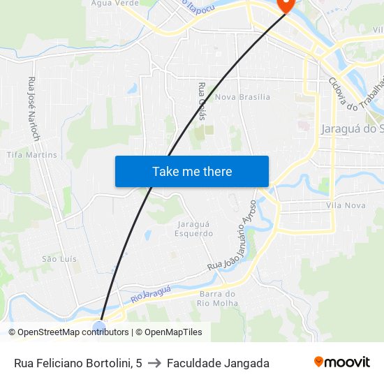 Rua Feliciano Bortolini, 5 to Faculdade Jangada map