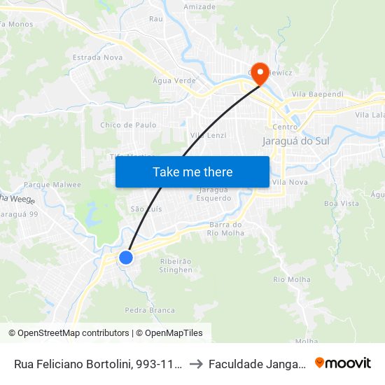 Rua Feliciano Bortolini, 993-1113 to Faculdade Jangada map