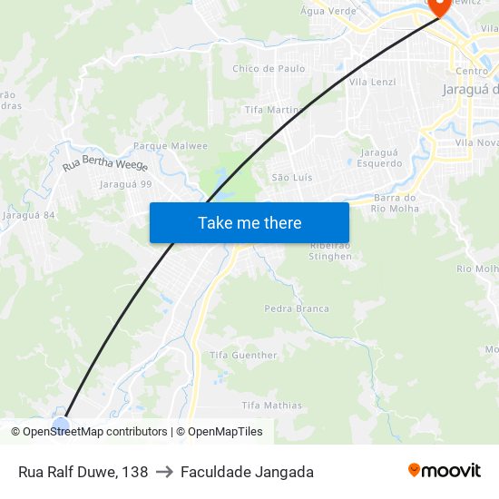 Rua Ralf Duwe, 138 to Faculdade Jangada map