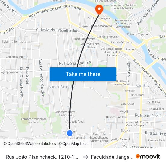 Rua João Planincheck, 1210-1518 to Faculdade Jangada map