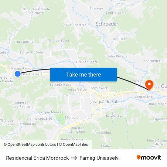 Residencial Erica Mordrock to Fameg Uniasselvi map