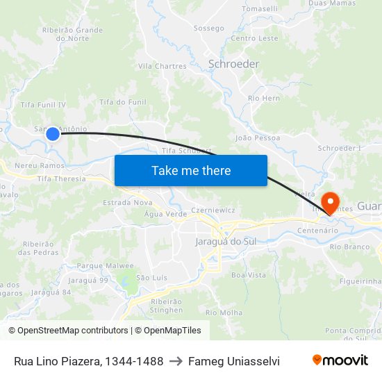 Rua Lino Piazera, 1344-1488 to Fameg Uniasselvi map