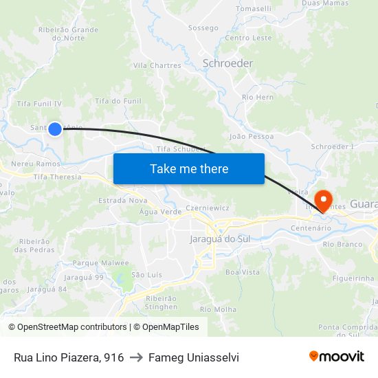 Rua Lino Piazera, 916 to Fameg Uniasselvi map