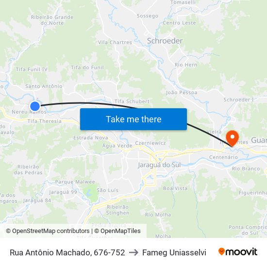 Rua Antônio Machado, 676-752 to Fameg Uniasselvi map