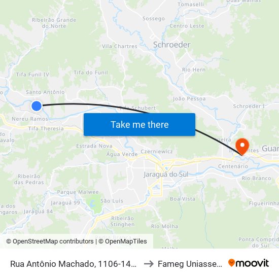 Rua Antônio Machado, 1106-1408 to Fameg Uniasselvi map