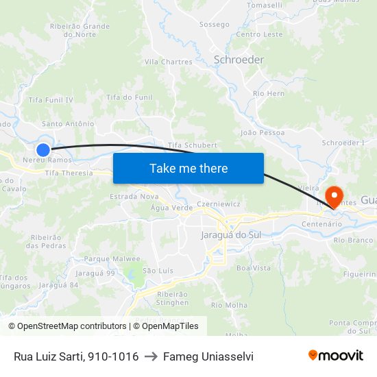 Rua Luiz Sarti, 910-1016 to Fameg Uniasselvi map