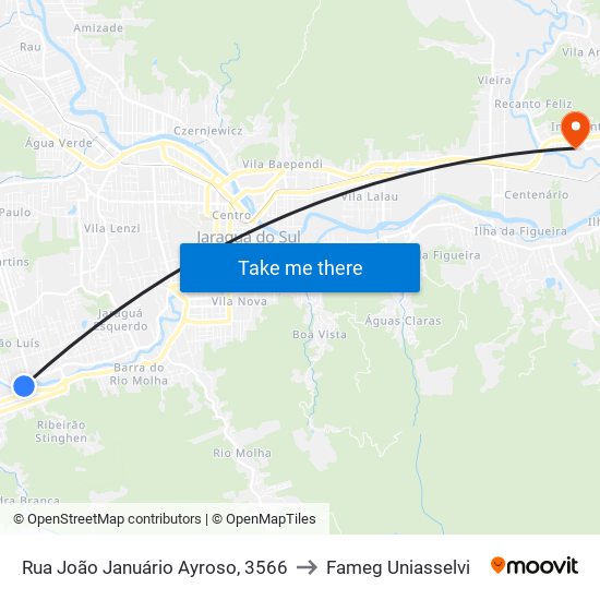 Rua João Januário Ayroso, 3566 to Fameg Uniasselvi map