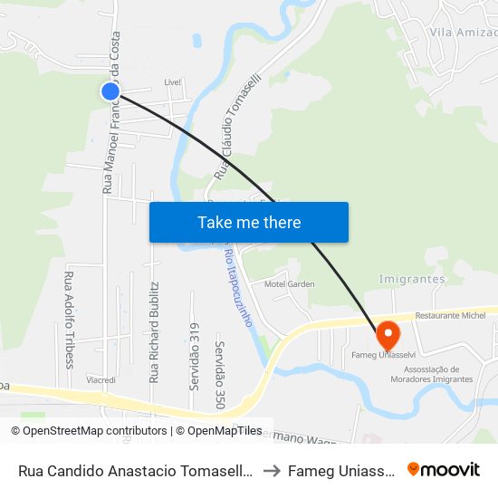 Rua Candido Anastacio Tomaselli, 25 to Fameg Uniasselvi map