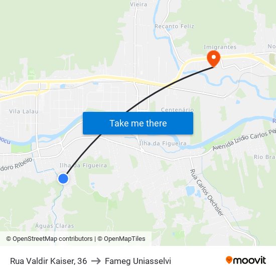Rua Valdir Kaiser, 36 to Fameg Uniasselvi map