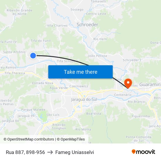 Rua 887, 898-956 to Fameg Uniasselvi map