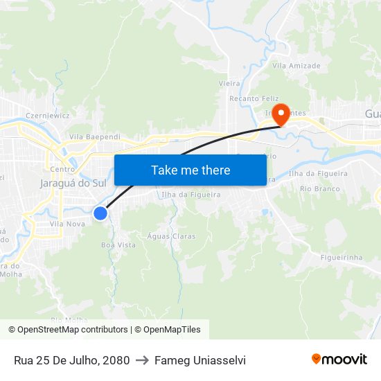 Rua 25 De Julho, 2080 to Fameg Uniasselvi map