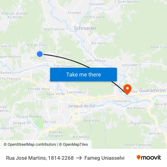 Rua José Martins, 1814-2268 to Fameg Uniasselvi map