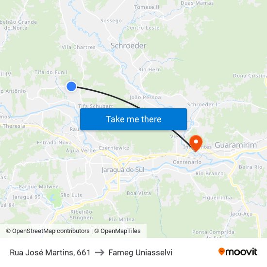 Rua José Martins, 661 to Fameg Uniasselvi map