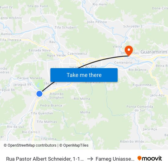 Rua Pastor Albert Schneider, 1-131 to Fameg Uniasselvi map