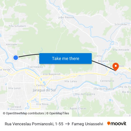 Rua Venceslau Pomianoski, 1-55 to Fameg Uniasselvi map