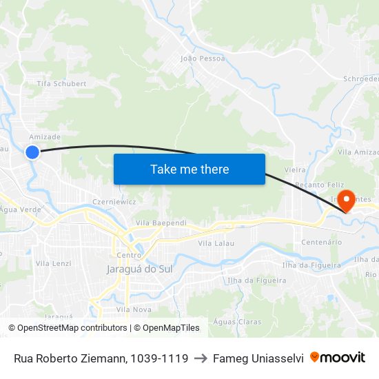 Rua Roberto Ziemann, 1039-1119 to Fameg Uniasselvi map