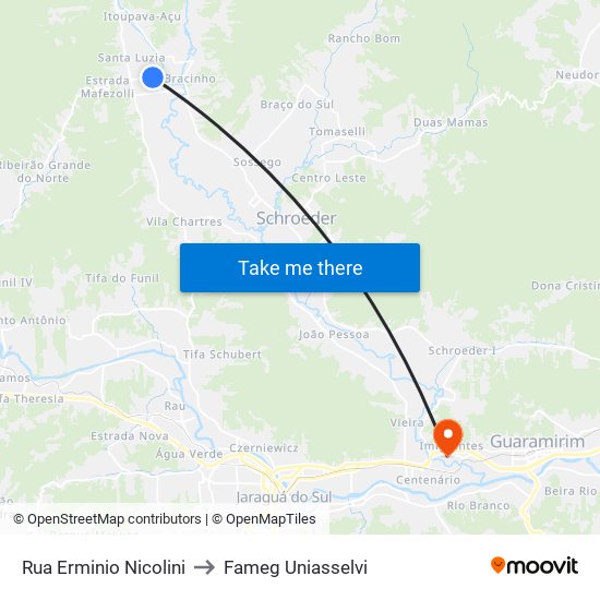 Rua Erminio Nicolini to Fameg Uniasselvi map