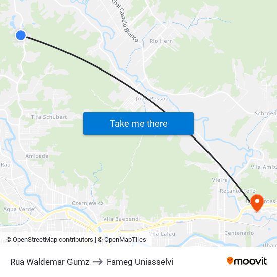 Rua Waldemar Gumz to Fameg Uniasselvi map