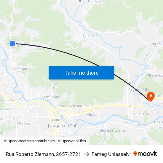 Rua Roberto Ziemann, 2657-2721 to Fameg Uniasselvi map