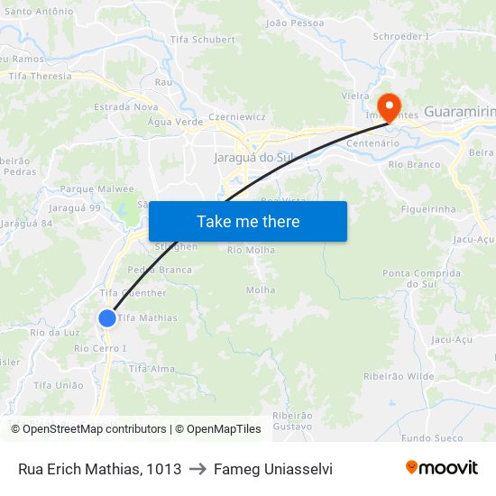 Rua Erich Mathias, 1013 to Fameg Uniasselvi map