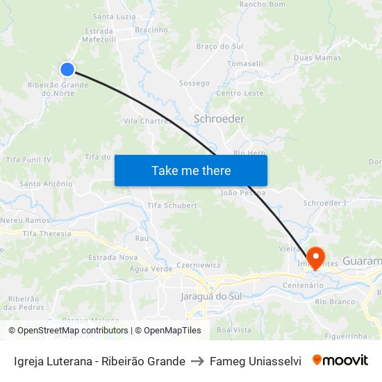 Igreja Luterana - Ribeirão Grande to Fameg Uniasselvi map