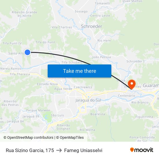 Rua Sizino Garcia, 175 to Fameg Uniasselvi map