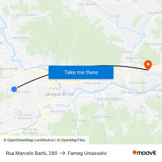 Rua Marcelo Barbi, 280 to Fameg Uniasselvi map
