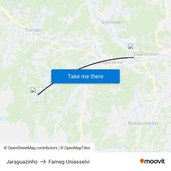 Jaraguazinho to Fameg Uniasselvi map