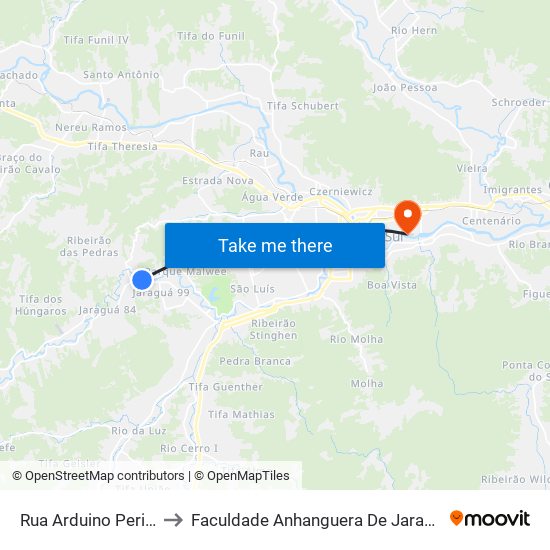 Rua Arduino Perine, 59 to Faculdade Anhanguera De Jaraguá Do Sul map