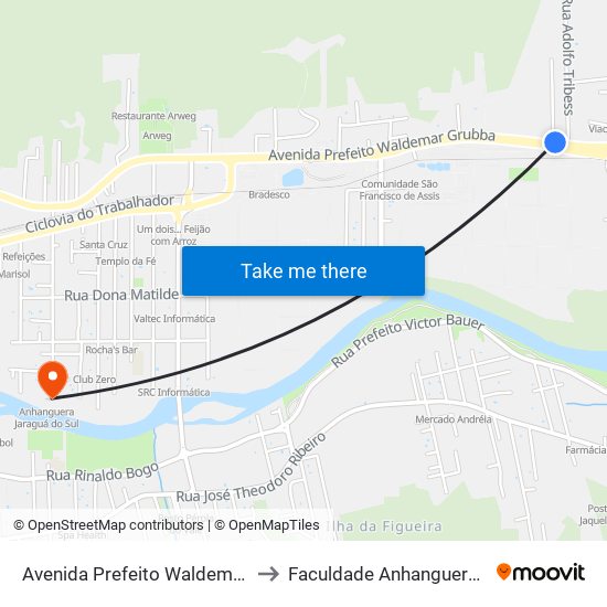 Avenida Prefeito Waldemar Grubba, 4101-4179 to Faculdade Anhanguera De Jaraguá Do Sul map