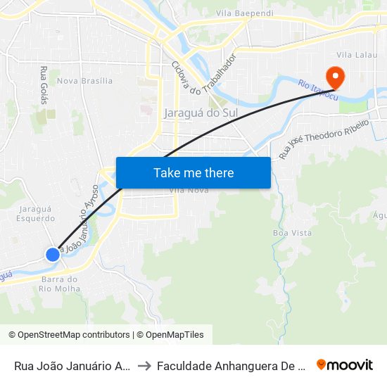 Rua João Januário Airoso, 1765 to Faculdade Anhanguera De Jaraguá Do Sul map