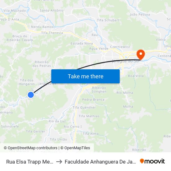 Rua Elsa Trapp Meier, 7541 to Faculdade Anhanguera De Jaraguá Do Sul map