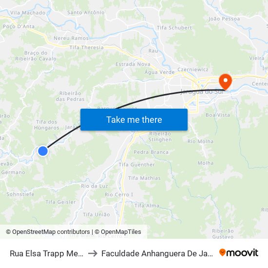 Rua Elsa Trapp Meier, 8399 to Faculdade Anhanguera De Jaraguá Do Sul map