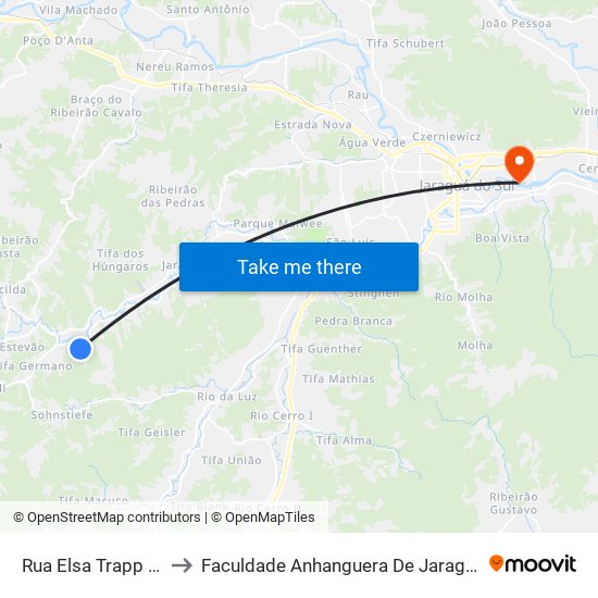 Rua Elsa Trapp Meier to Faculdade Anhanguera De Jaraguá Do Sul map